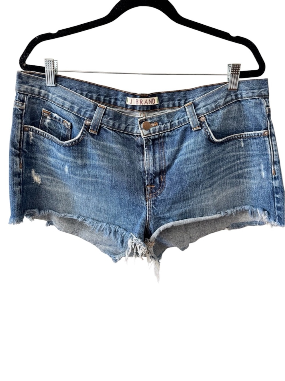 J Brand Medium Blue Distressed Denim Cutoff Shorts Size 32